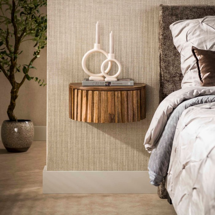Rond zwevend nachtkastje naturel 40 cm Mila met lade - sfeerfoto 1