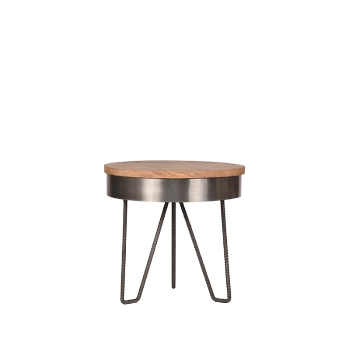 Ronde bijzettafel Sophie hout en metaal 44 cm grijs, recht van voren