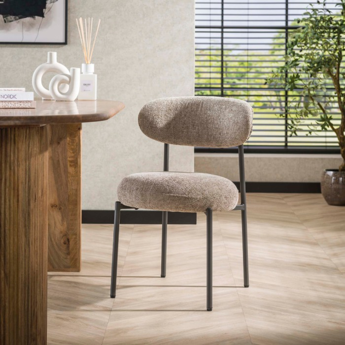 Ronde eetkamerstoel Pirin beige stof - sfeerfoto 1