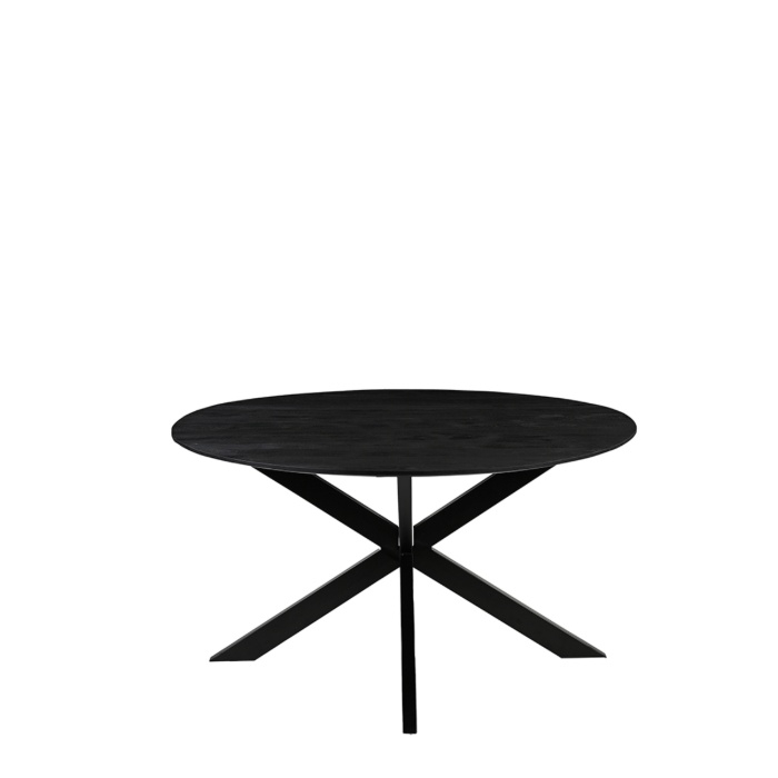 Eettafel Ole 140 cm in mangohout zwart, schuin van voren