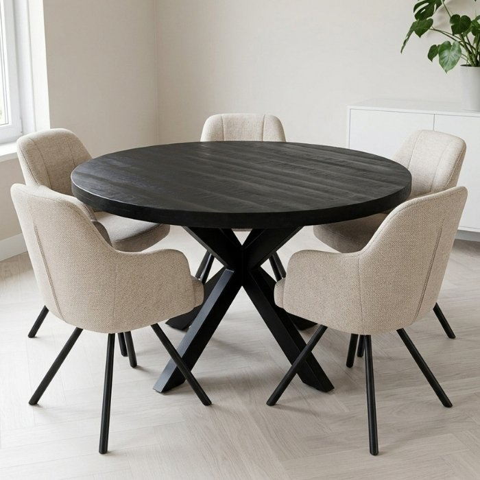 Zwarte eettafel met spinpoot 140 cm