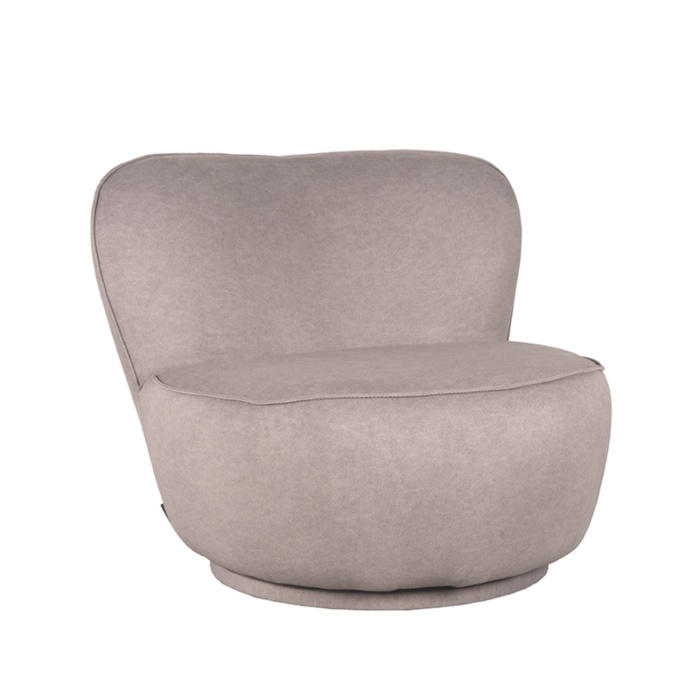 Ronde fauteuil Babette in taupe, 90 cm breed, schuin van voren