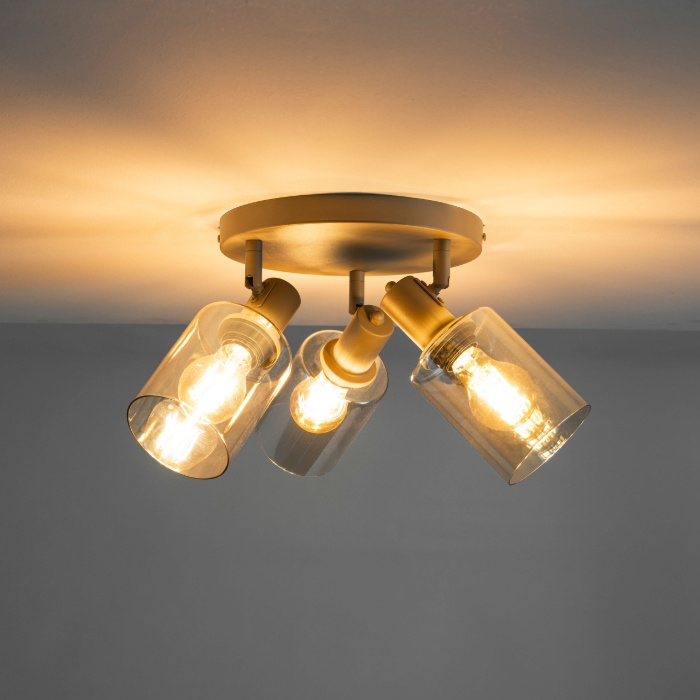 Ronde plafondlamp met 3 glazen kappen Sella beige - sfeerfoto 1