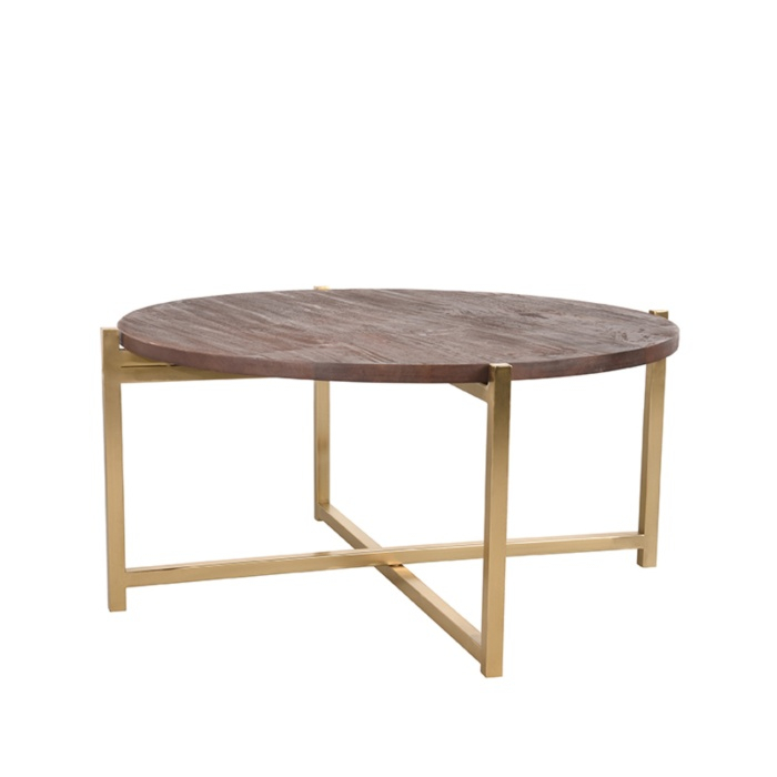 Ronde salontafel Douwe mangohout 70 cm donkerbruin, recht van voren