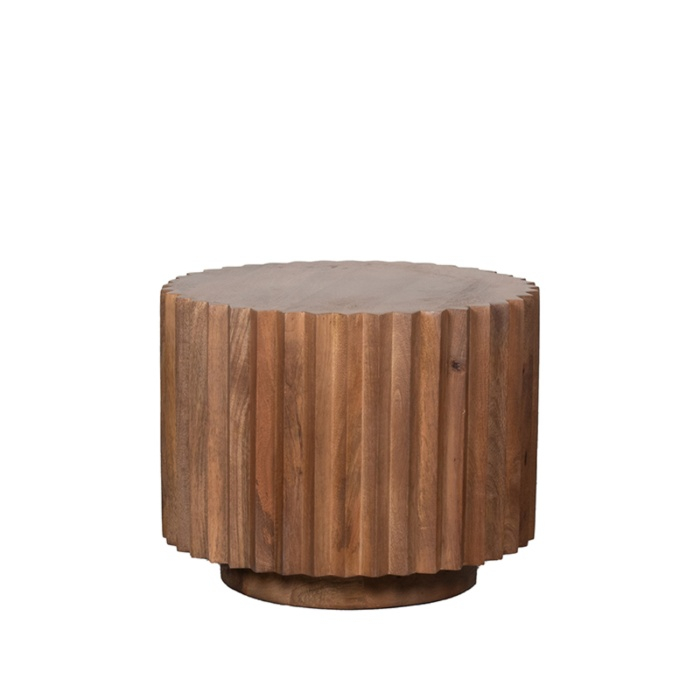 Ronde salontafel Noa 50 cm mangohout met ribbels, recht van voren
