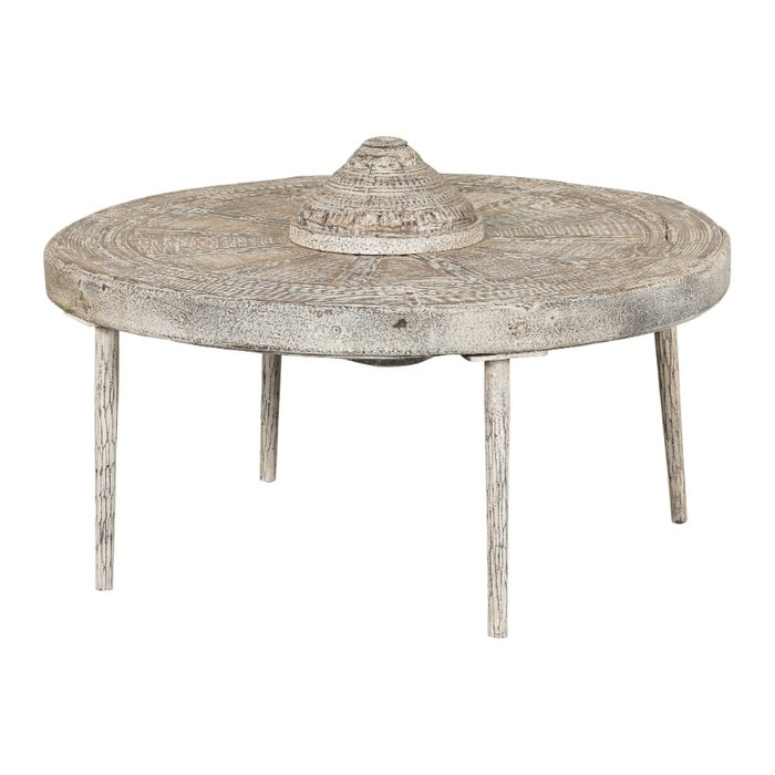Salontafel rond uit India gemaakt van een oud wiel.