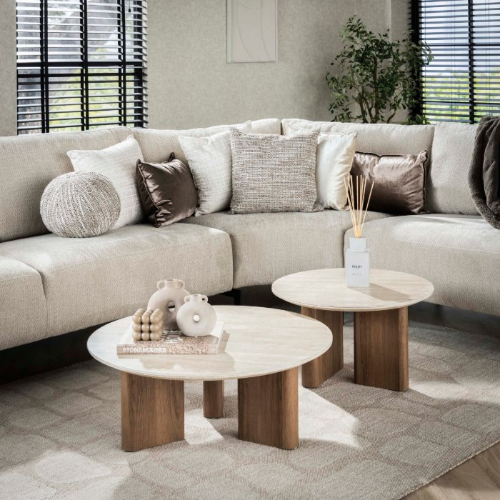 Ronde salontafel in travertinlook Axel set van 2 - sfeerfoto 1