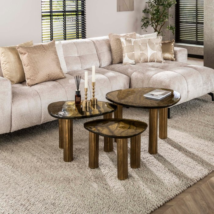 Salontafel antiek goud met gegoten glas Timo 51 cm - sfeerfoto 1