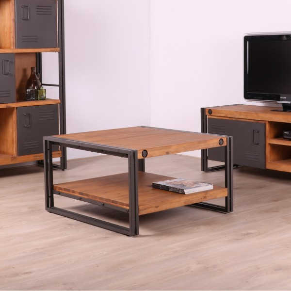 Industriële salontafel vierkant 80 cm.