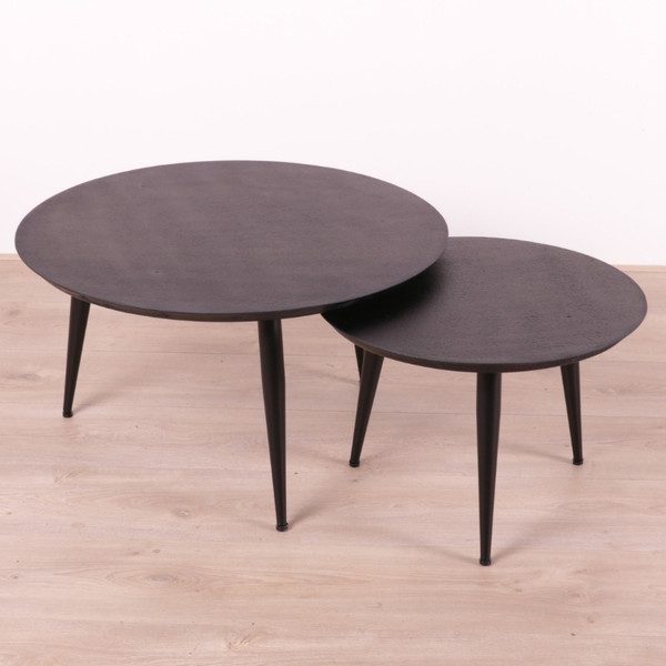 Salontafel set van 2 zwart rond.