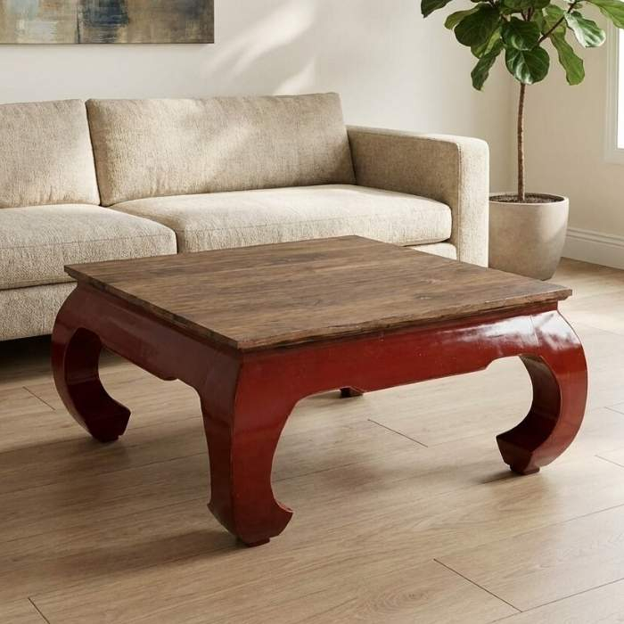 Houten salontafel rood 95 cm. 