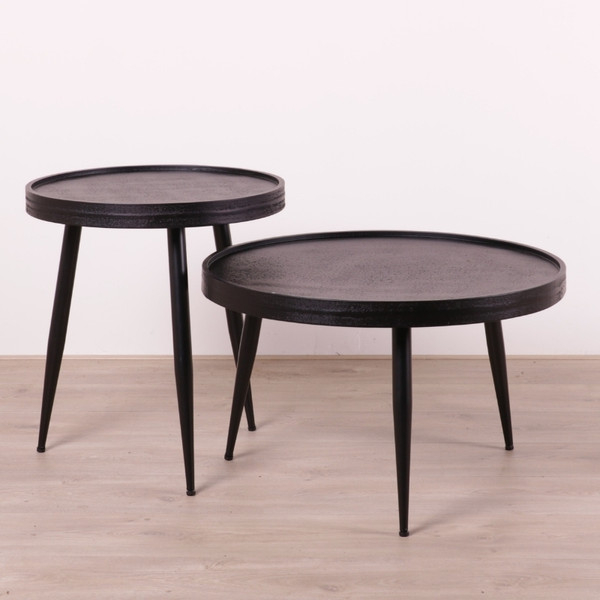 Salontafel set van 2 zwart rond.