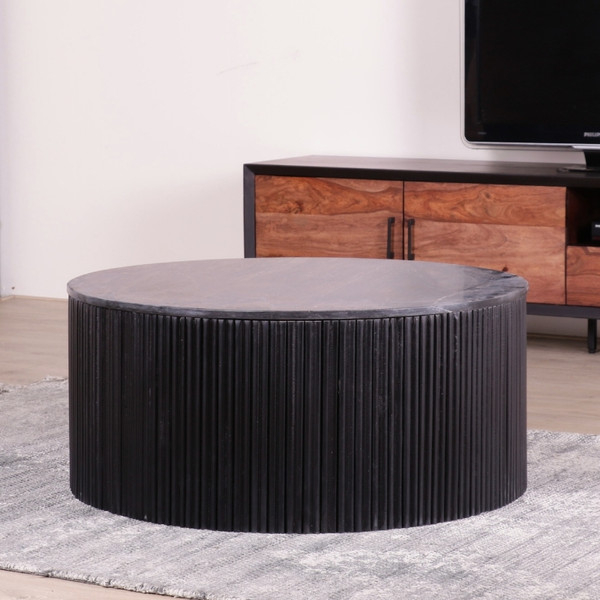 Salontafel rond zwart marmer 90 cm.
