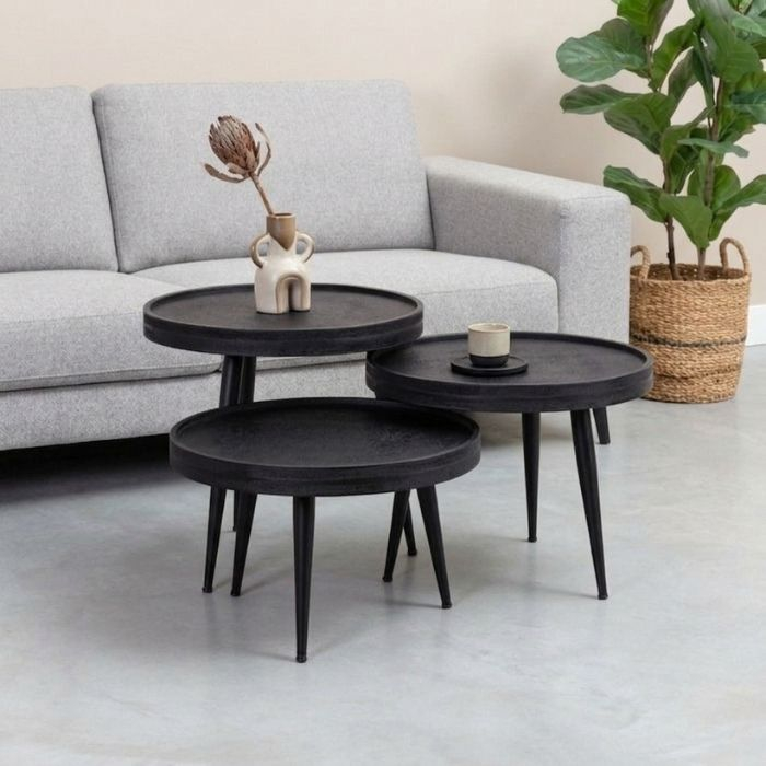 Zwart ronde salontafel set van 3. 