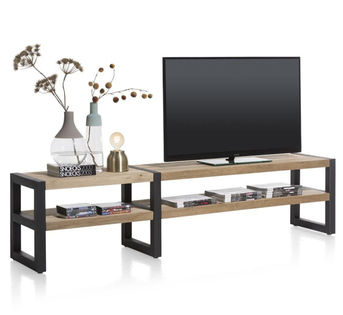 tv rek van eikenhout met zwart metaal 210cm lang