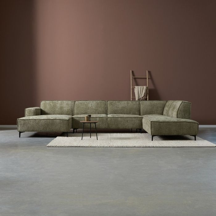 Hoekbank River groen. Links chaise longue en rechts ottoman. 