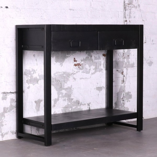 Mangohouten sidetable zwart met twee lades.