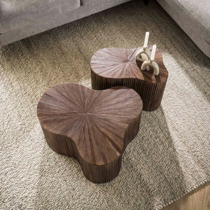 Teakhouten salontafel klaverblad Olin set van 2 - sfeerfoto 1