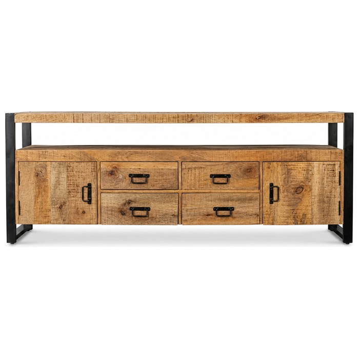 Tv meubel Britt 220 cm van mangohout met twee deuren en vier lades