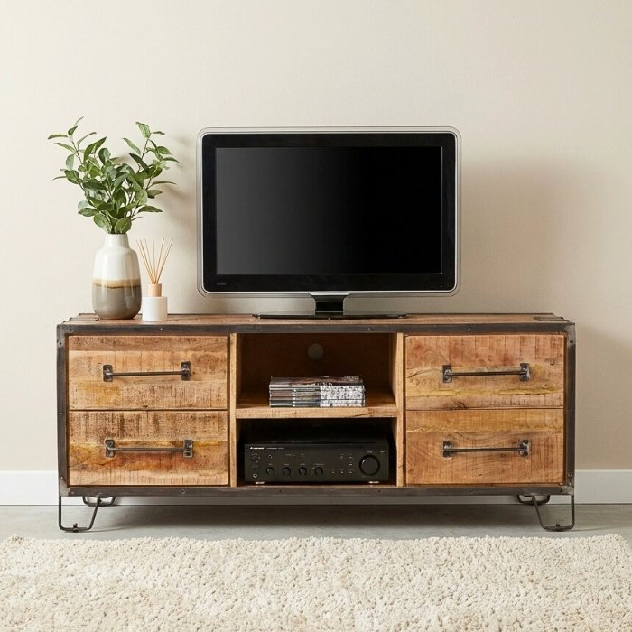 Industrieel tv meubel mangohout 150 cm.