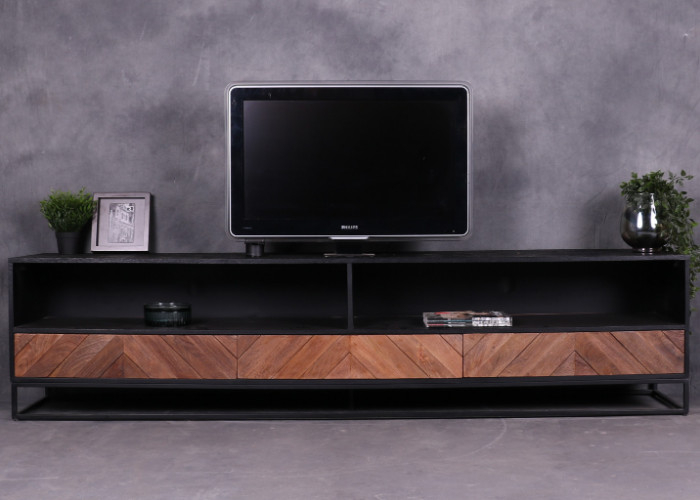 Tv meubel mangohout met visgraat motief.