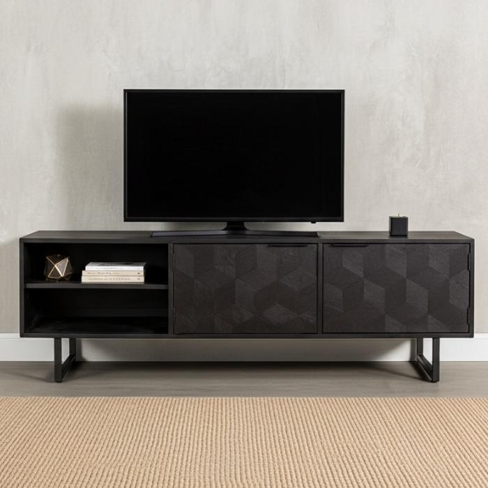 Zwart tv meubel hout 180 cm breed.