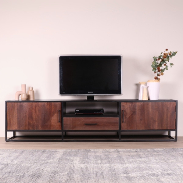 Tv meubel bruin met zwart 210 cm.