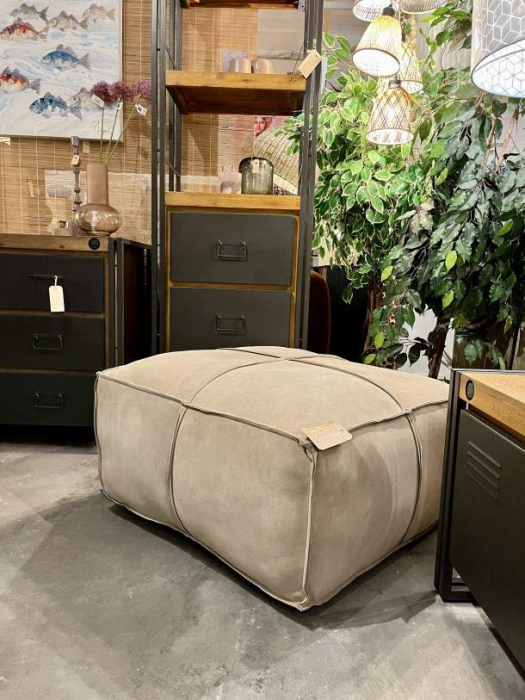 Lederen poef vierkant groot taupe