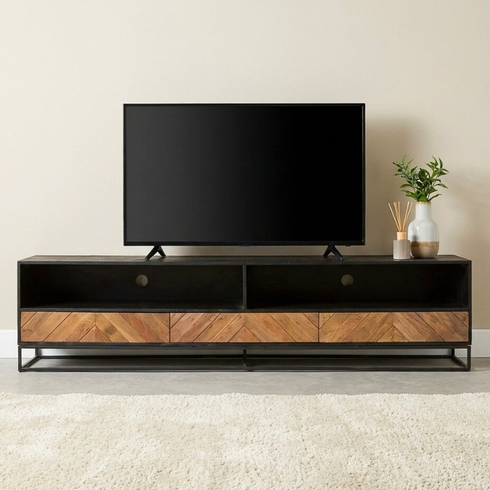 Mangohouten tv meubel visgraat 220 cm