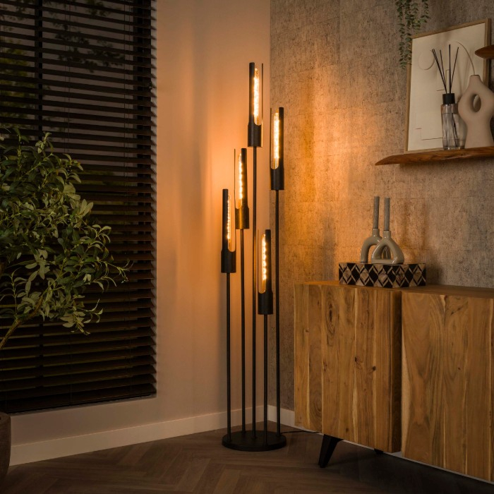 Vloerlamp 5 buizen Aurel zwart 175 cm - sfeerfoto 1