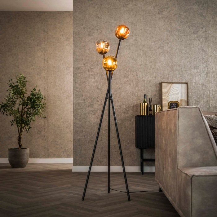 Vloerlamp met chroom, goud en koper glas Vinto zwart - sfeerfoto 1