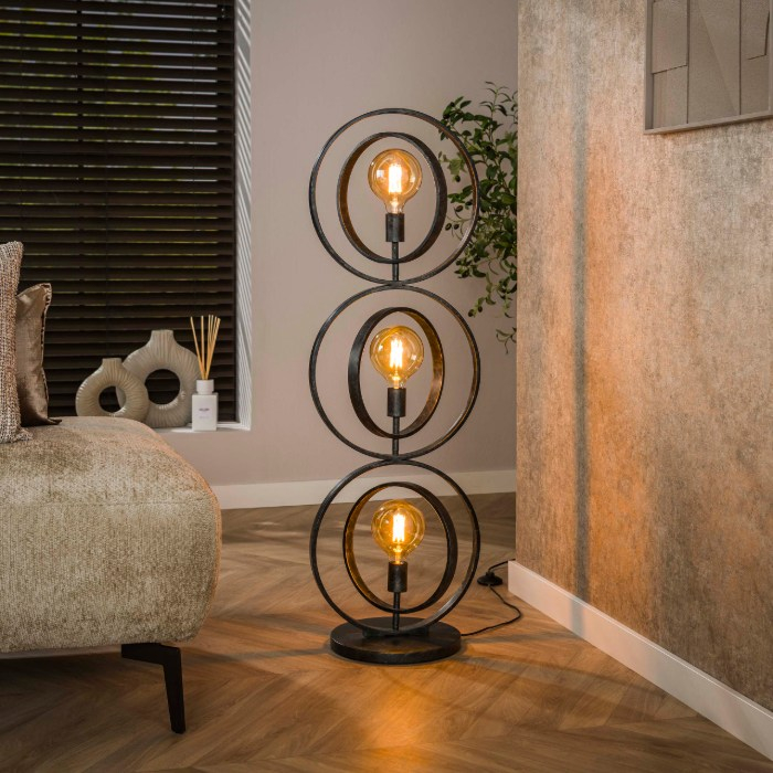 Vloerlamp met draaibare ringen Karo antraciet 3 lichts - sfeerfoto 1