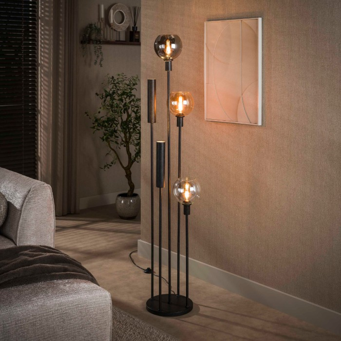 Vloerlamp met glazen bollen en spots 5 lichts Makalu zwart - sfeerfoto 1