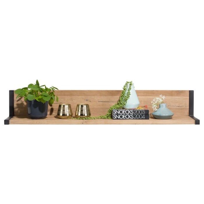 Eiken wandplank Brooklyn 120 cm met zwart metalen dragers
