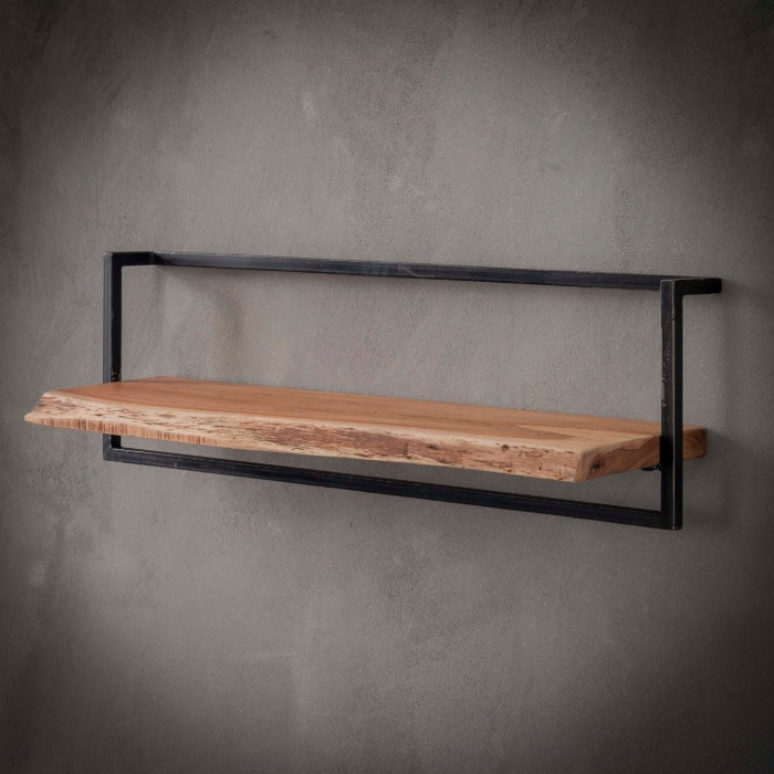 Wandplank met stalen frame 100 cm breed Brix acaciahout - sfeerfoto 1