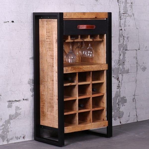 Mangohouten wijnkastje met plek voor 12 flessen.