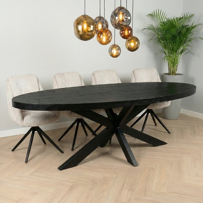 Ovale eettafel mangohout zwart 240 cm.