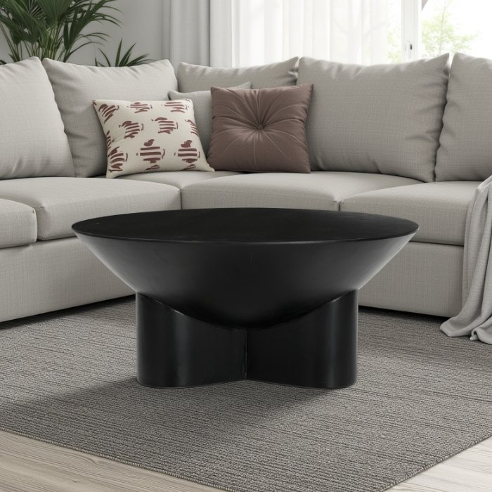 Zwarte salontafel rond.