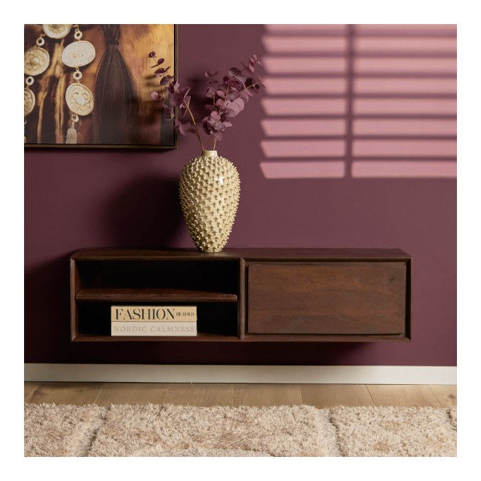 Zwevend tv meubel Ambiance Bruin mangohout 120 cm - sfeerbeeld