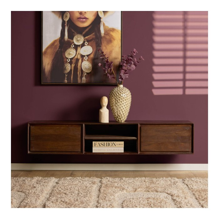Zwevend tv meubel Ambiance Bruin mangohout 160 cm - sfeerbeeld