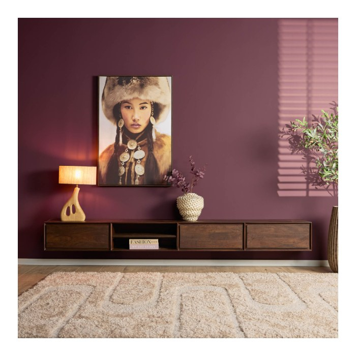 Zwevend tv meubel Ambiance Bruin mangohout 280 cm - sfeerbeeld