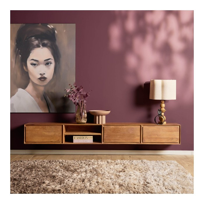Zwevend tv meubel Ambiance Naturel mangohout 240 cm - sfeerbeeld
