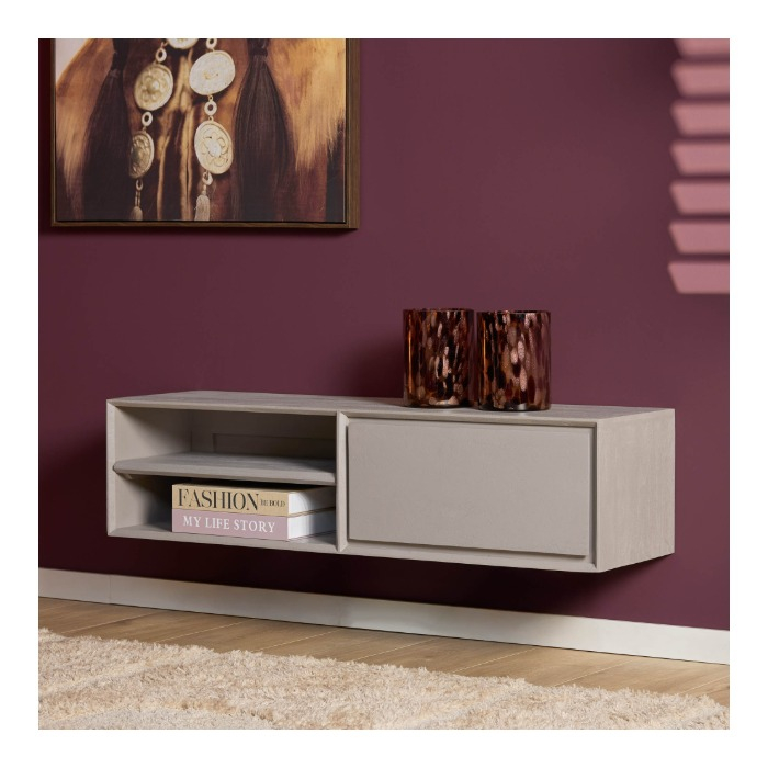 Zwevend tv meubel Ambiance Taupe mangohout 120 cm - sfeerbeeld