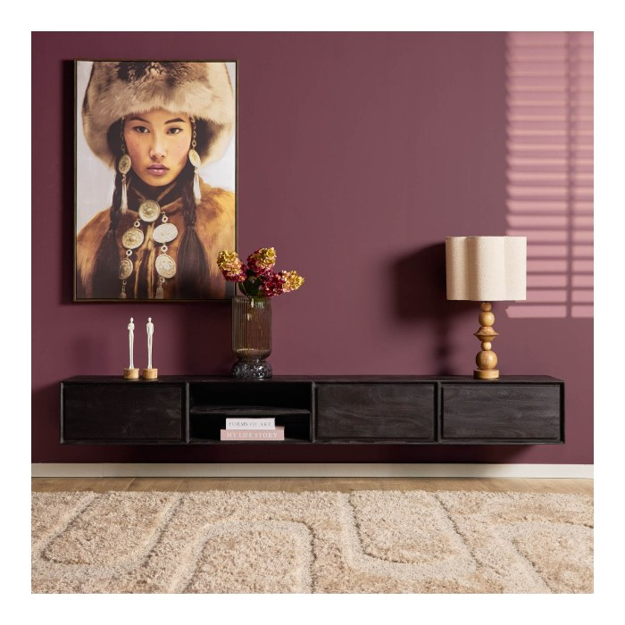 Zwevend tv meubel Ambiance Zwart mangohout 240 cm - sfeerbeeld