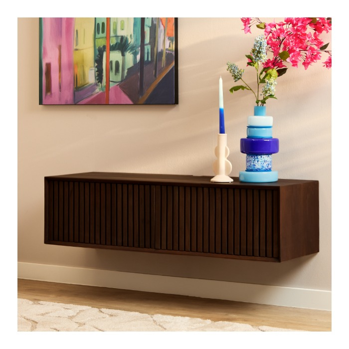 Zwevend tv meubel Madison Bruin mangohout 120 cm - sfeerbeeld