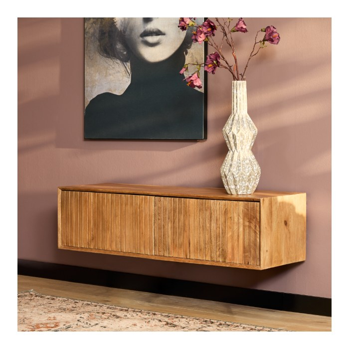 Zwevend tv meubel Madison Naturel mangohout 120 cm - sfeerbeeld