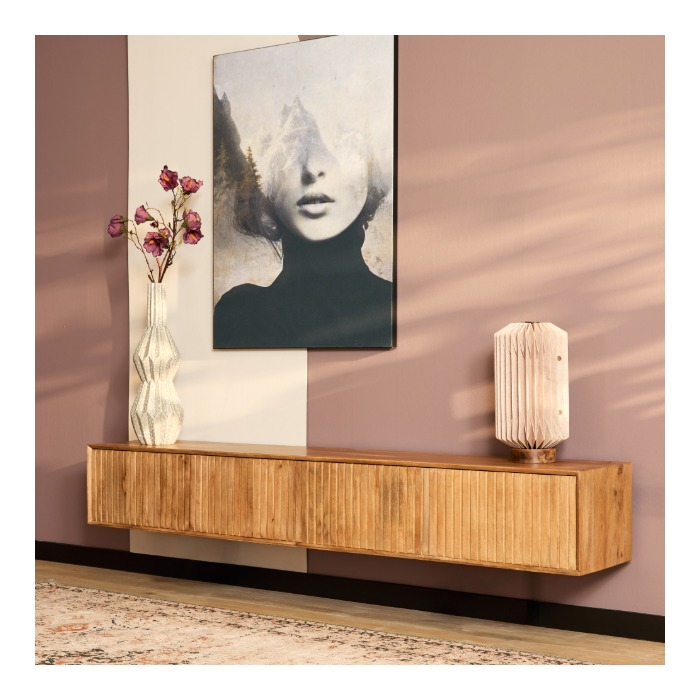 Zwevend tv meubel Madison Naturel mangohout 200 cm - sfeerbeeld