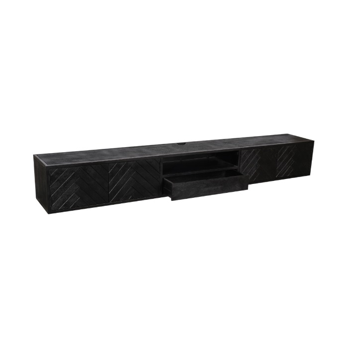 Zwevend tv meubel New York Zwart mangohout 280 cm - vooraanzicht