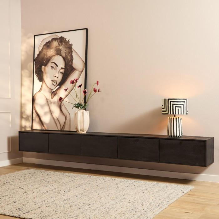 Zwevend Tv meubel Vision Black | 280 cm - sfeerbeeld