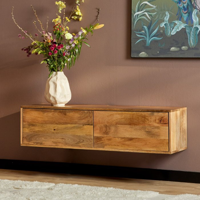 Zwevend tv meubel Vision Naturel mangohout 120 cm - sfeerbeeld
